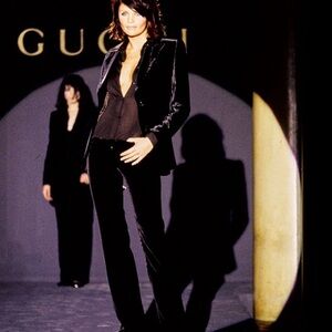 GUCCI by Tom Ford c. 1990s Dark Grey-Green Velvet Straight-Leg Pants